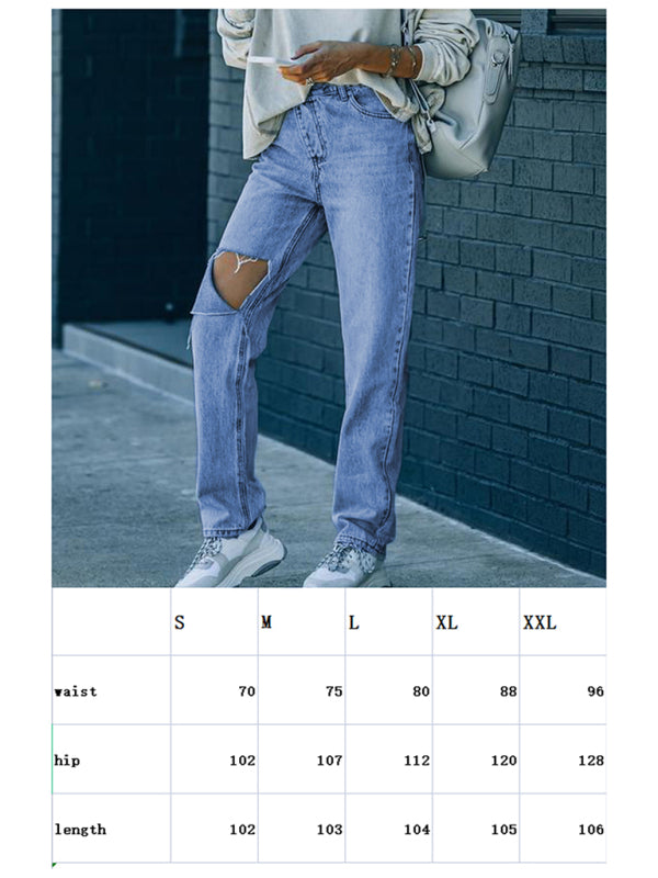 Kadın Düzensiz Yırtık Denim Pantolon