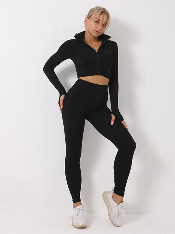 Üç Parçalı Kadın Spor Yoga Kıyafet Seti - Yüksek Bel Pantolon, Tank Top ve Ceket
