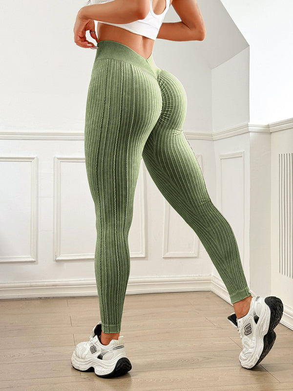 V Bel Şeftali Renk Dikişsiz Yoga ve Koşu Pantolonu